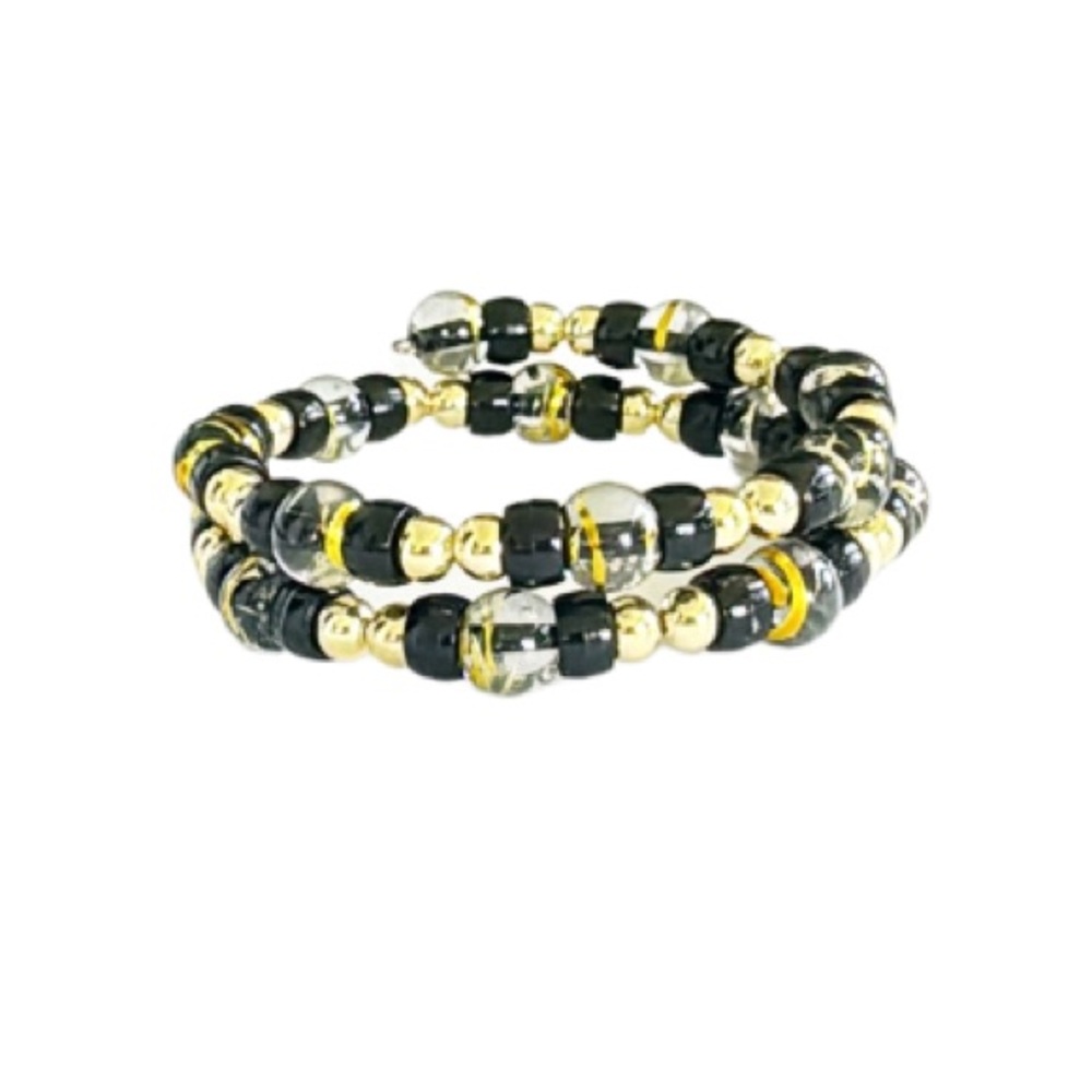 Vintage black gold beaded wire wrap bracelet one size